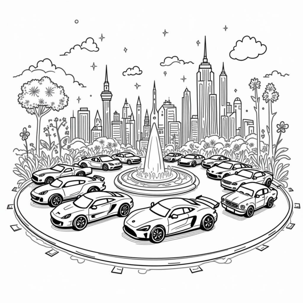 Rennwagen-Magazin-Stadtcopyright-free-kostenlos-ausmalbild-malvorlage-coloringpage