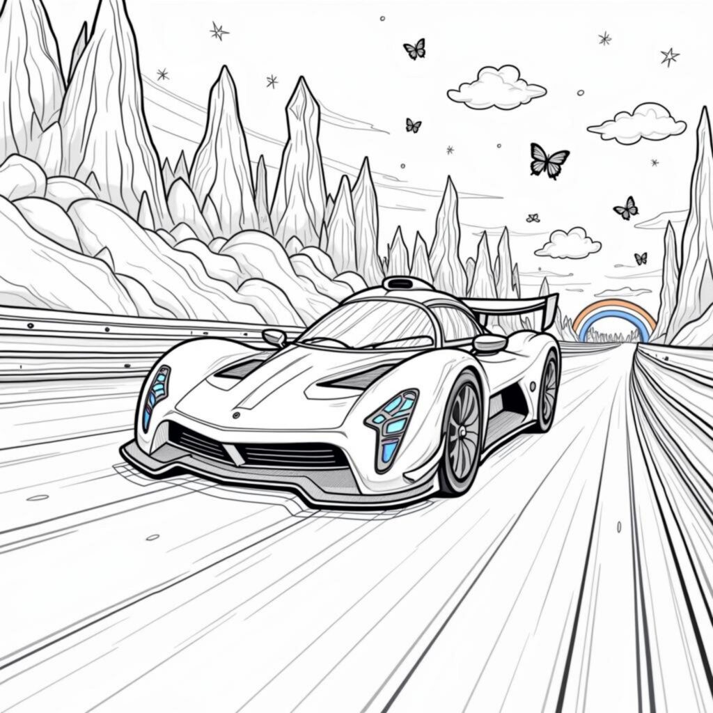 Rennwagen-Ryckblick-Rennstrecke-Innovationcopyright-free-kostenlos-ausmalbild-malvorlage-coloringpage