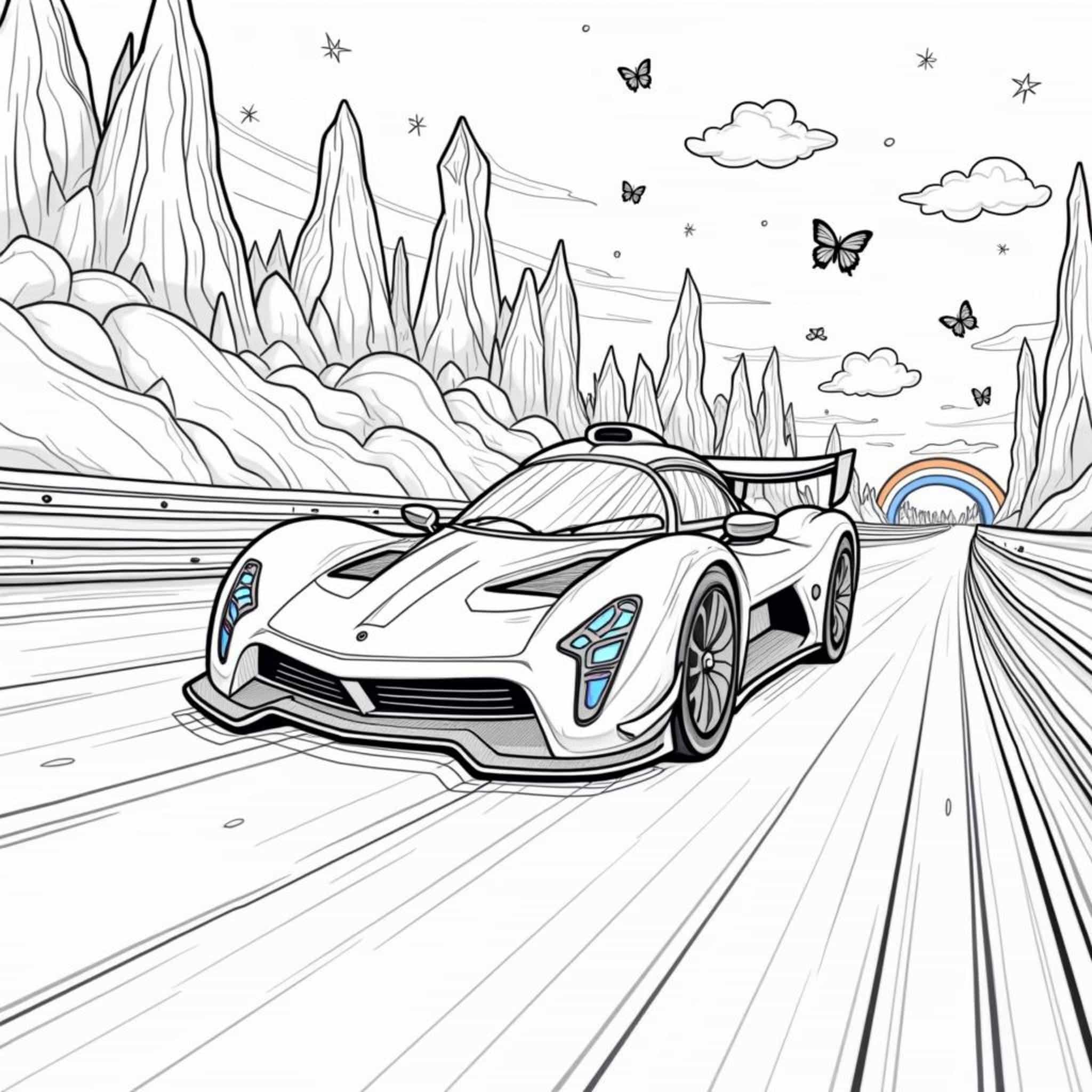 Rennwagen-Ryckblick-Rennstrecke-Innovationcopyright-free-kostenlos-ausmalbild-malvorlage-coloringpage
