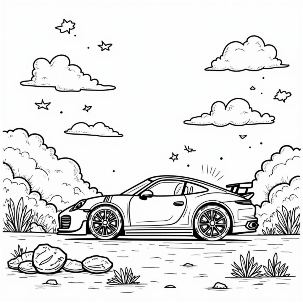 Rotes-Sport-Car-Radwegcopyright-free-kostenlos-ausmalbild-malvorlage-coloringpage
