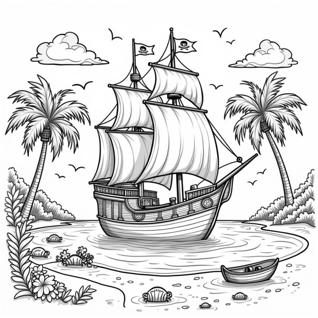 Schiffskarte-Piratenschifffahrtcopyright-free-kostenlos-ausmalbild-malvorlage-coloringpage