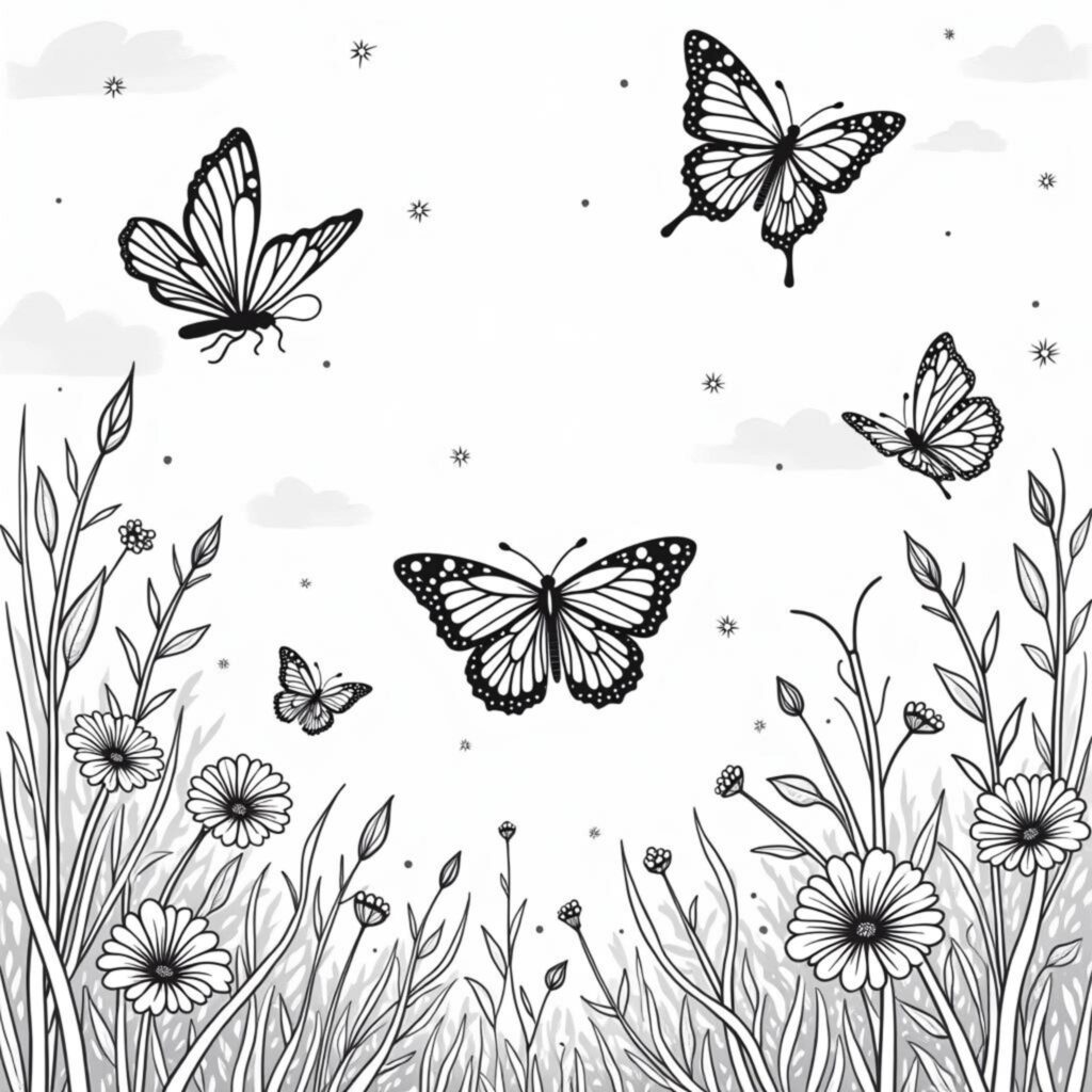 Schmetterlinge-im-Bergencopyright-free-kostenlos-ausmalbild-malvorlage-coloringpage