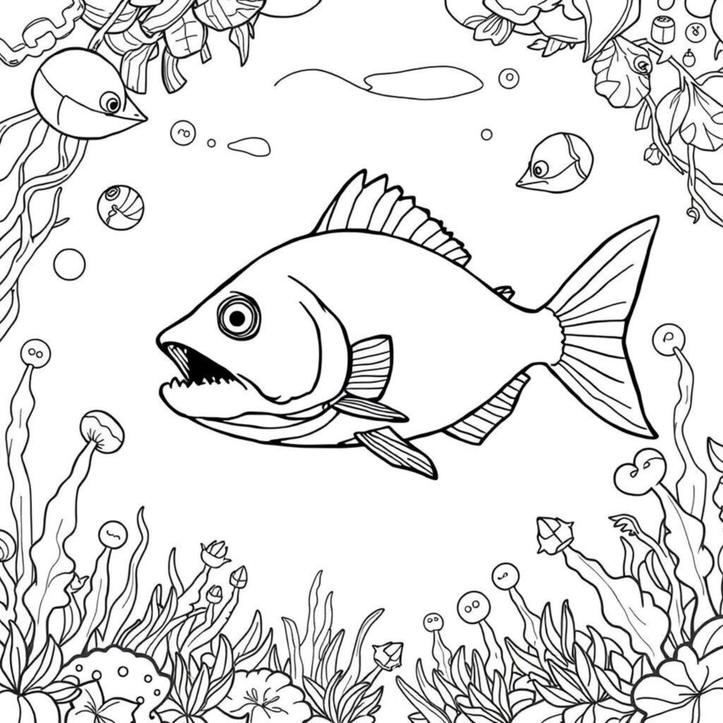 Schwarzes-Piranha-Paar-in-Fantasieweltcopyright-free-kostenlos-ausmalbild-malvorlage-coloringpage