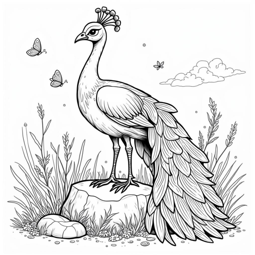 Schyngeistige-Peacock-Morgenstimmungcopyright-free-kostenlos-ausmalbild-malvorlage-coloringpage