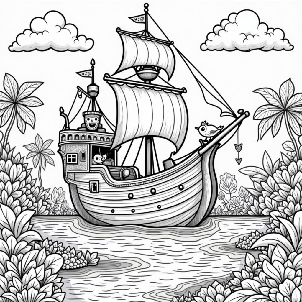 Seemanns-Schiff-Abenteuercopyright-free-kostenlos-ausmalbild-malvorlage-coloringpage