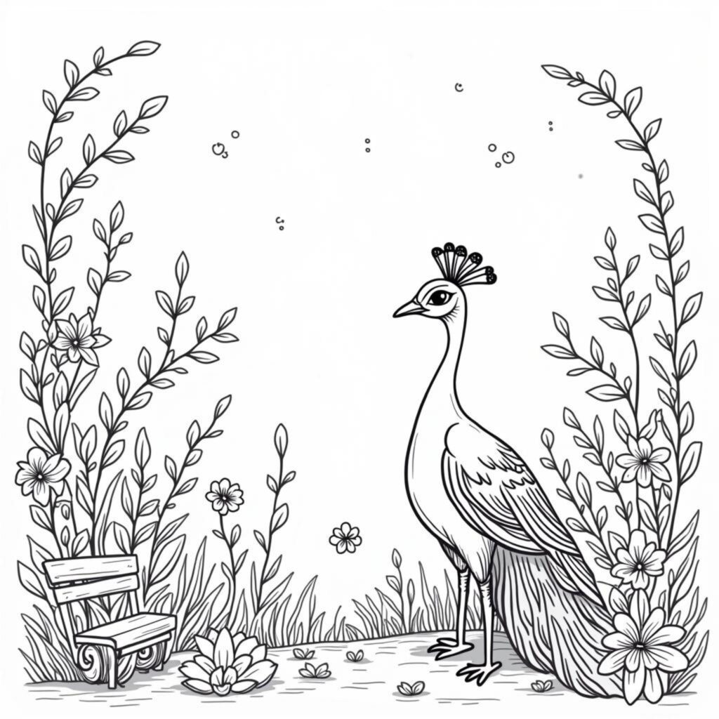Spiegelgarten-Peacock-Schynheitcopyright-free-kostenlos-ausmalbild-malvorlage-coloringpage