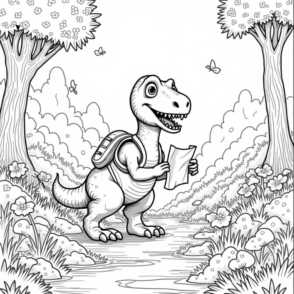 T-Rex-Abenteuer-Mappecopyright-free-kostenlos-ausmalbild-malvorlage-coloringpage