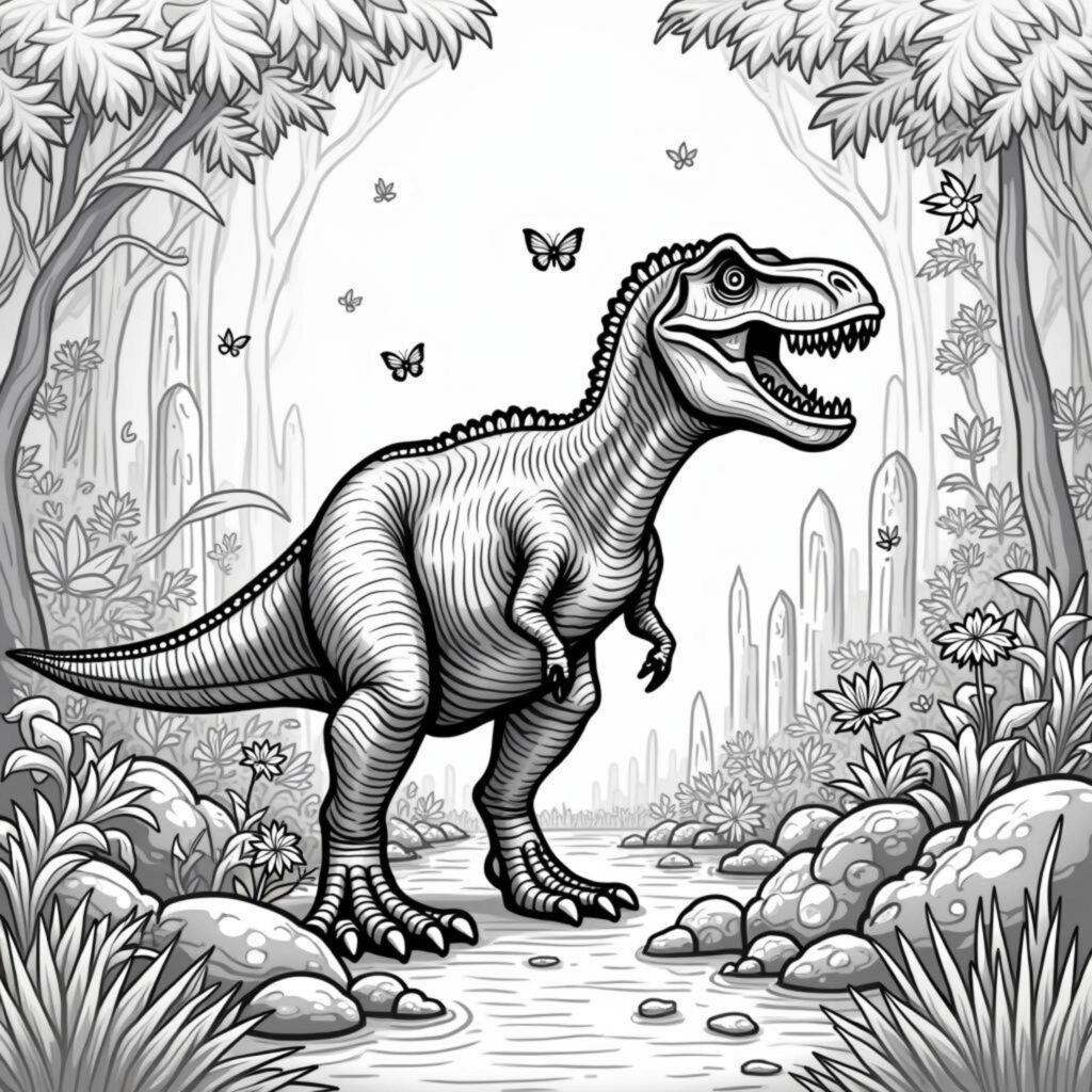 T-Rex-Dschungel-Paradiescopyright-free-kostenlos-ausmalbild-malvorlage-coloringpage