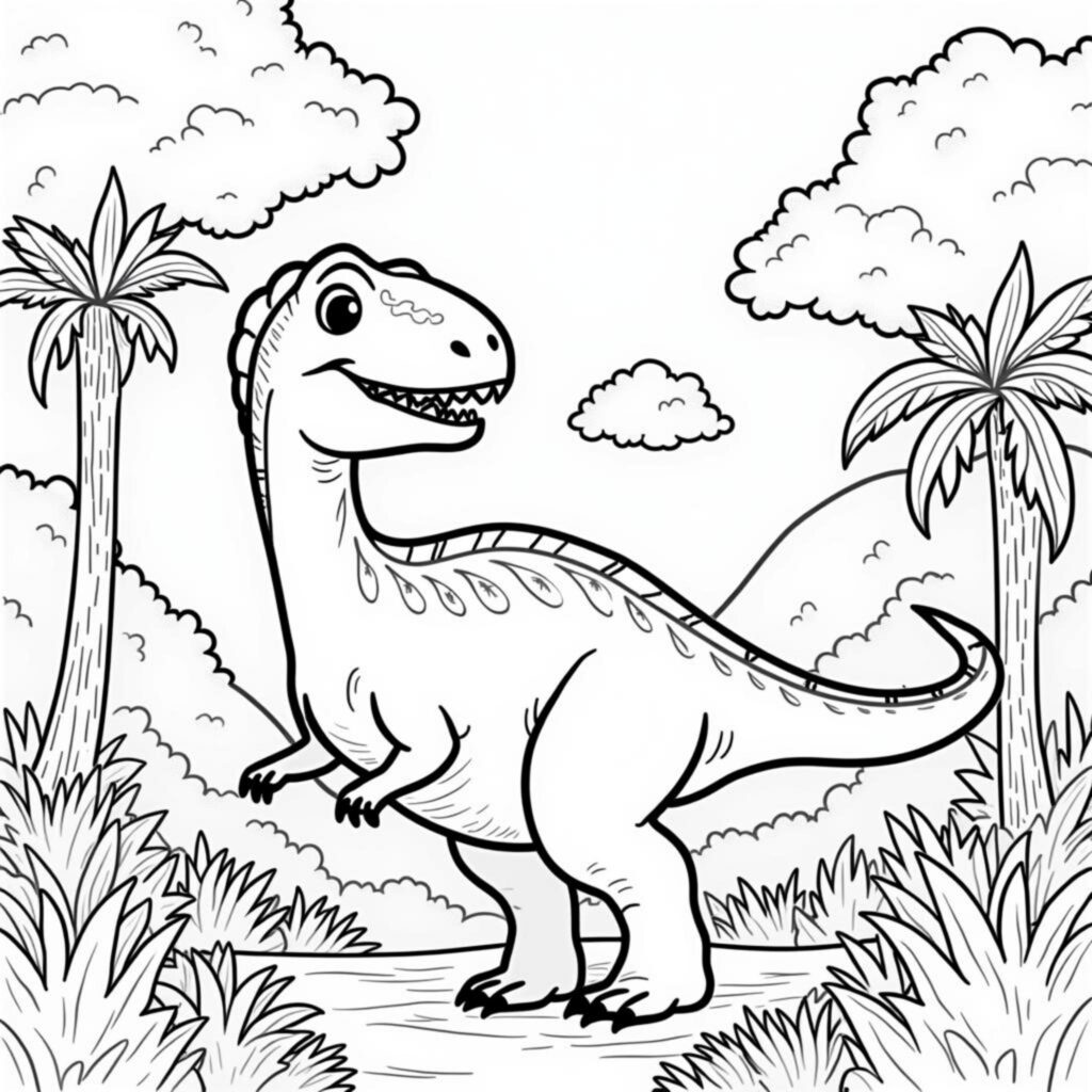 T-Rex-Palast-Im-Waldcopyright-free-kostenlos-ausmalbild-malvorlage-coloringpage