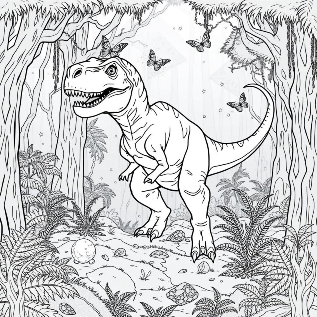 T-Rex-Park-Pryhistorisches-Wildcopyright-free-kostenlos-ausmalbild-malvorlage-coloringpage