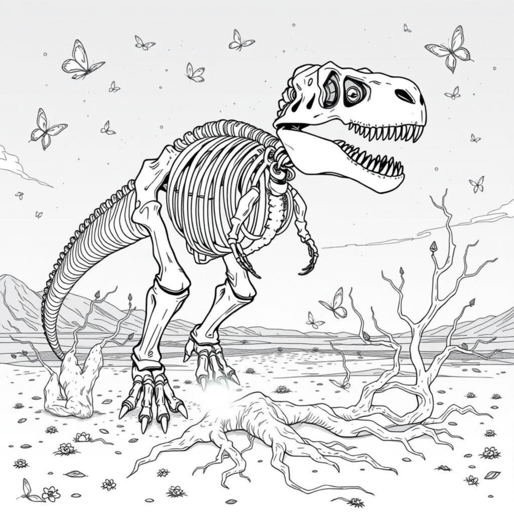 T-Rex-Skeleton-Im-Wystlandcopyright-free-kostenlos-ausmalbild-malvorlage-coloringpage