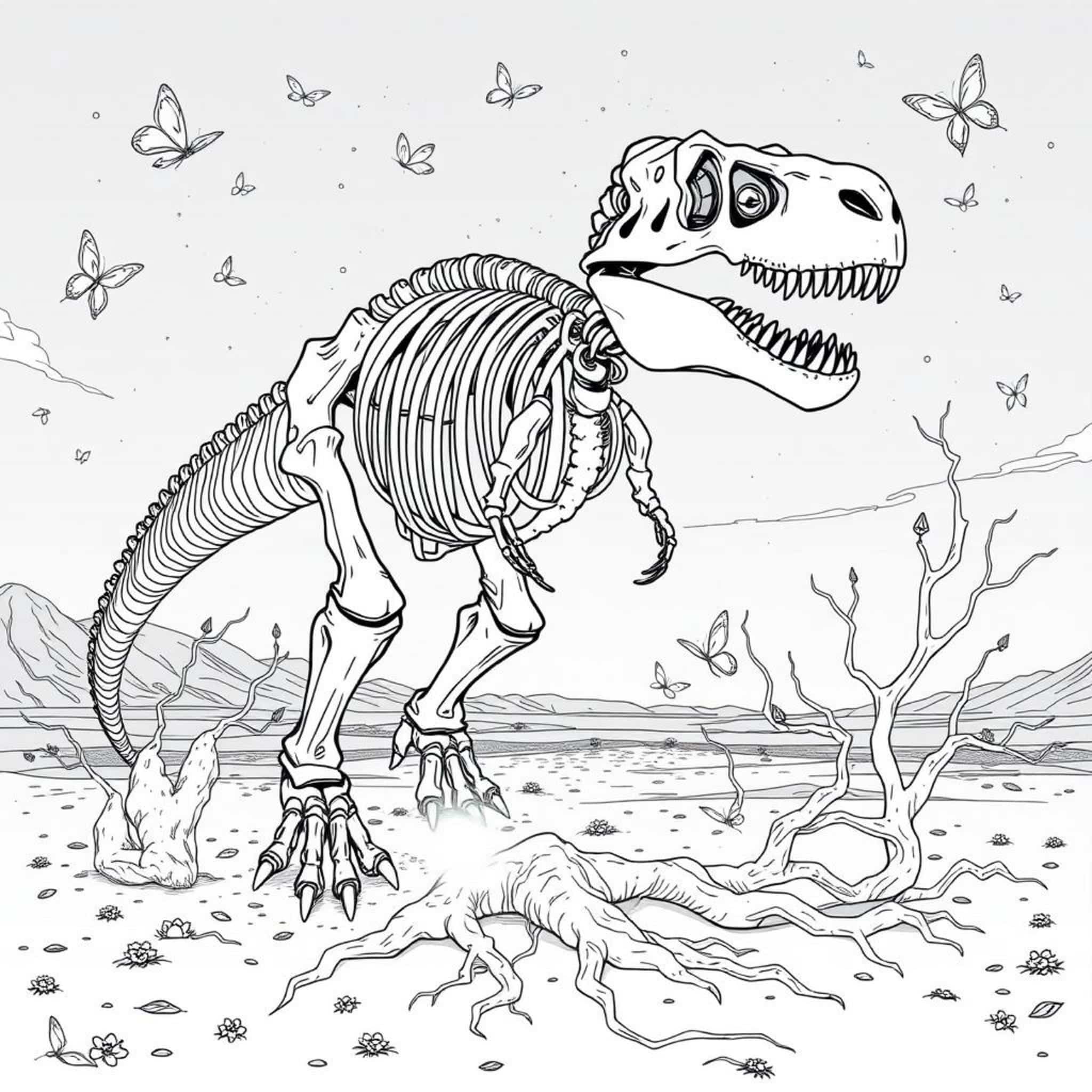 T-Rex-Skeleton-Im-Wystlandcopyright-free-kostenlos-ausmalbild-malvorlage-coloringpage