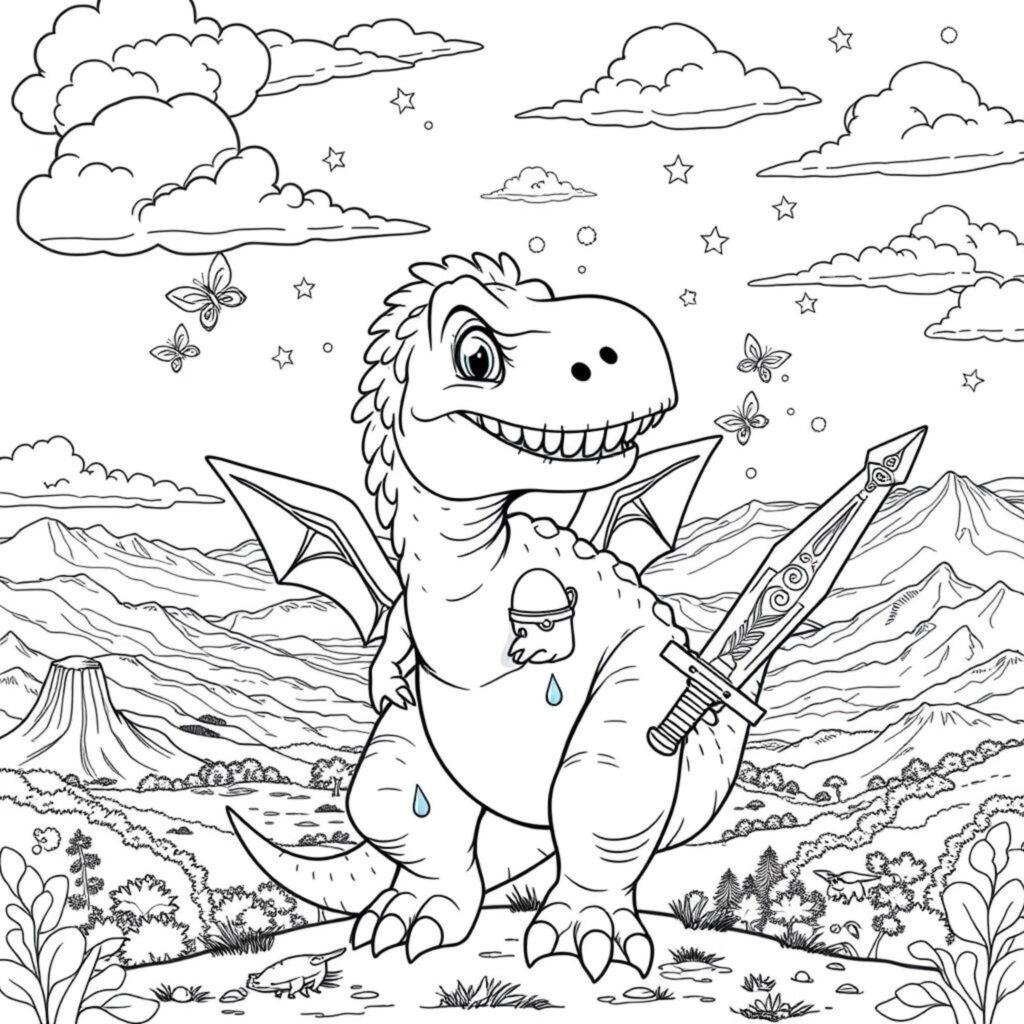 Tyrannosaurus-Rex-Der-Flugbegleitercopyright-free-kostenlos-ausmalbild-malvorlage-coloringpage