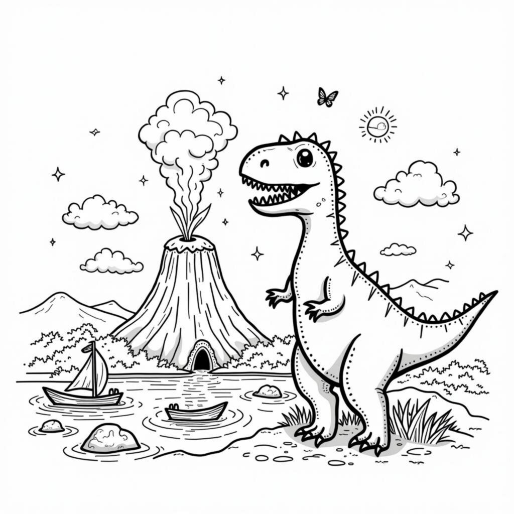 Tyrannosaurus-Rex-Fabelweltcopyright-free-kostenlos-ausmalbild-malvorlage-coloringpage