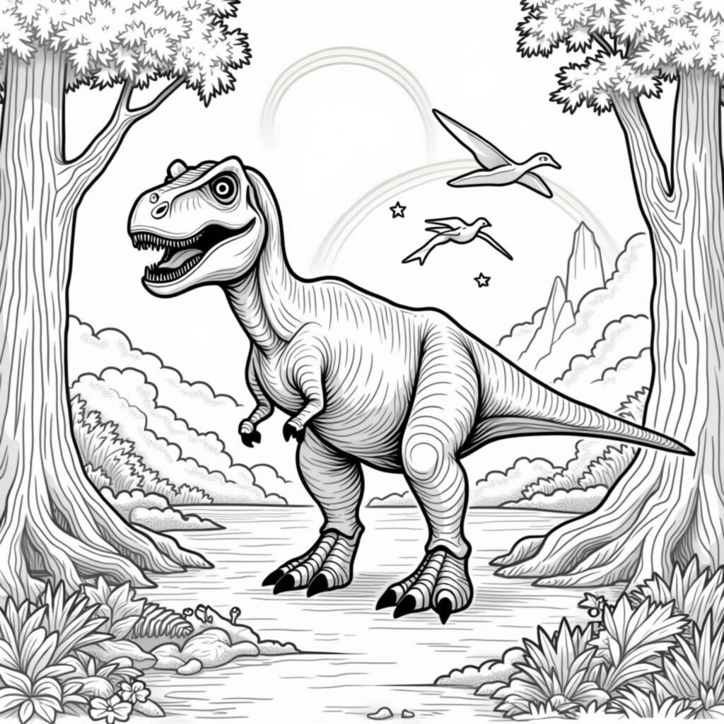 Tyrannosaurus-Rex-Fryhstyck-Inselcopyright-free-kostenlos-ausmalbild-malvorlage-coloringpage