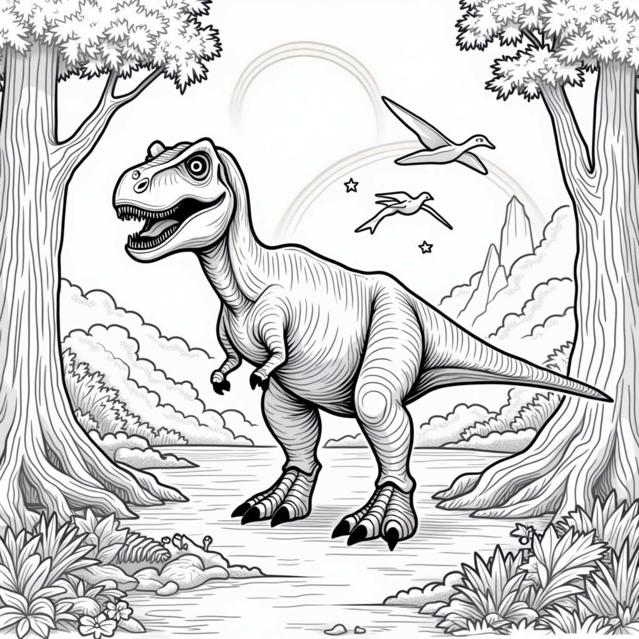 Tyrannosaurus-Rex-Fryhstyck-Inselcopyright-free-kostenlos-ausmalbild-malvorlage-coloringpage