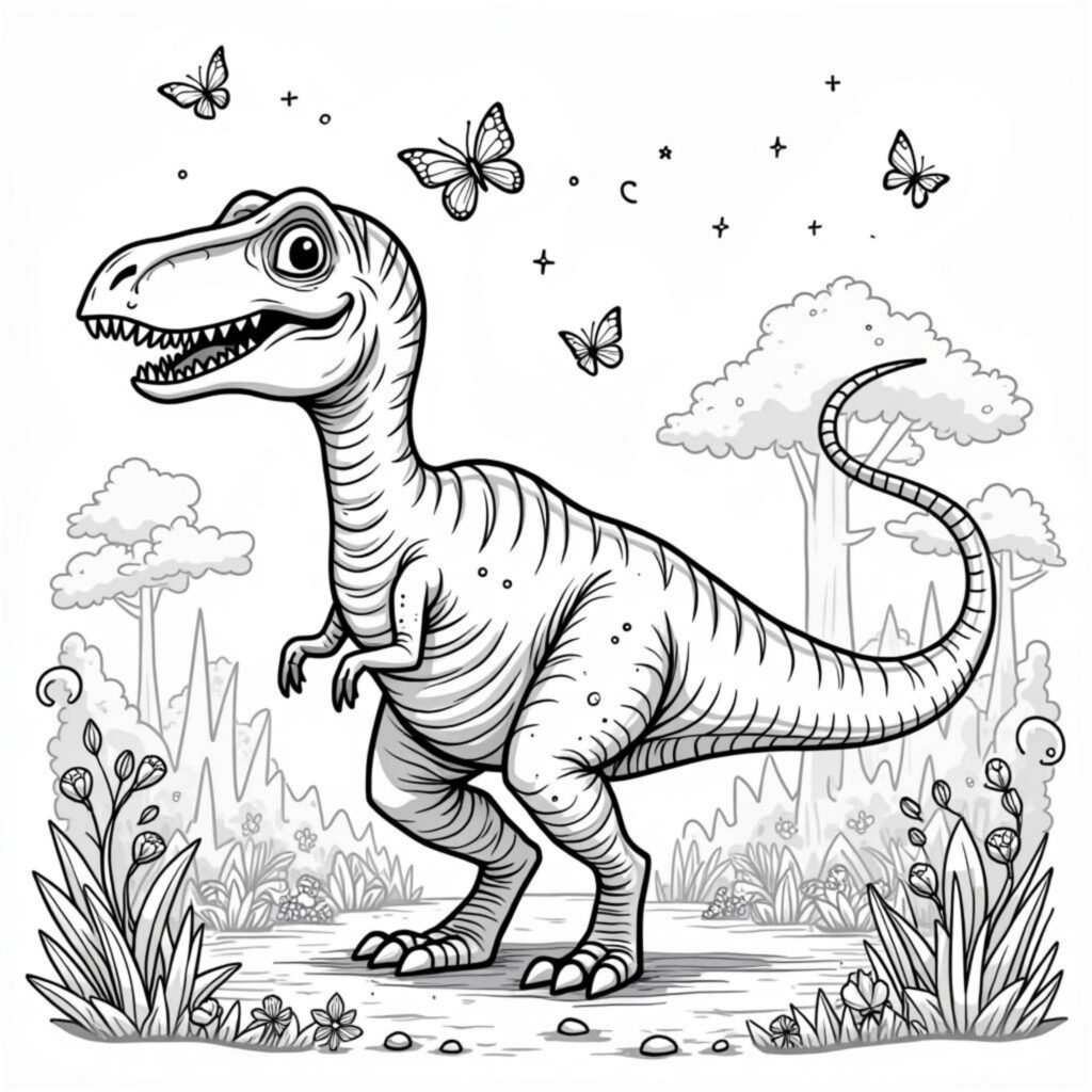 Tyrannosaurus-Rex-Pryhistorisches-Abenteuerlandcopyright-free-kostenlos-ausmalbild-malvorlage-coloringpage