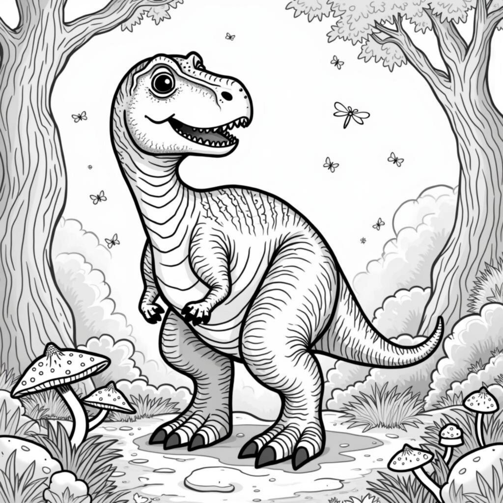 Tyrannosaurus-Rex-Wunderland-Prehistorische-Fantasycopyright-free-kostenlos-ausmalbild-malvorlage-coloringpage