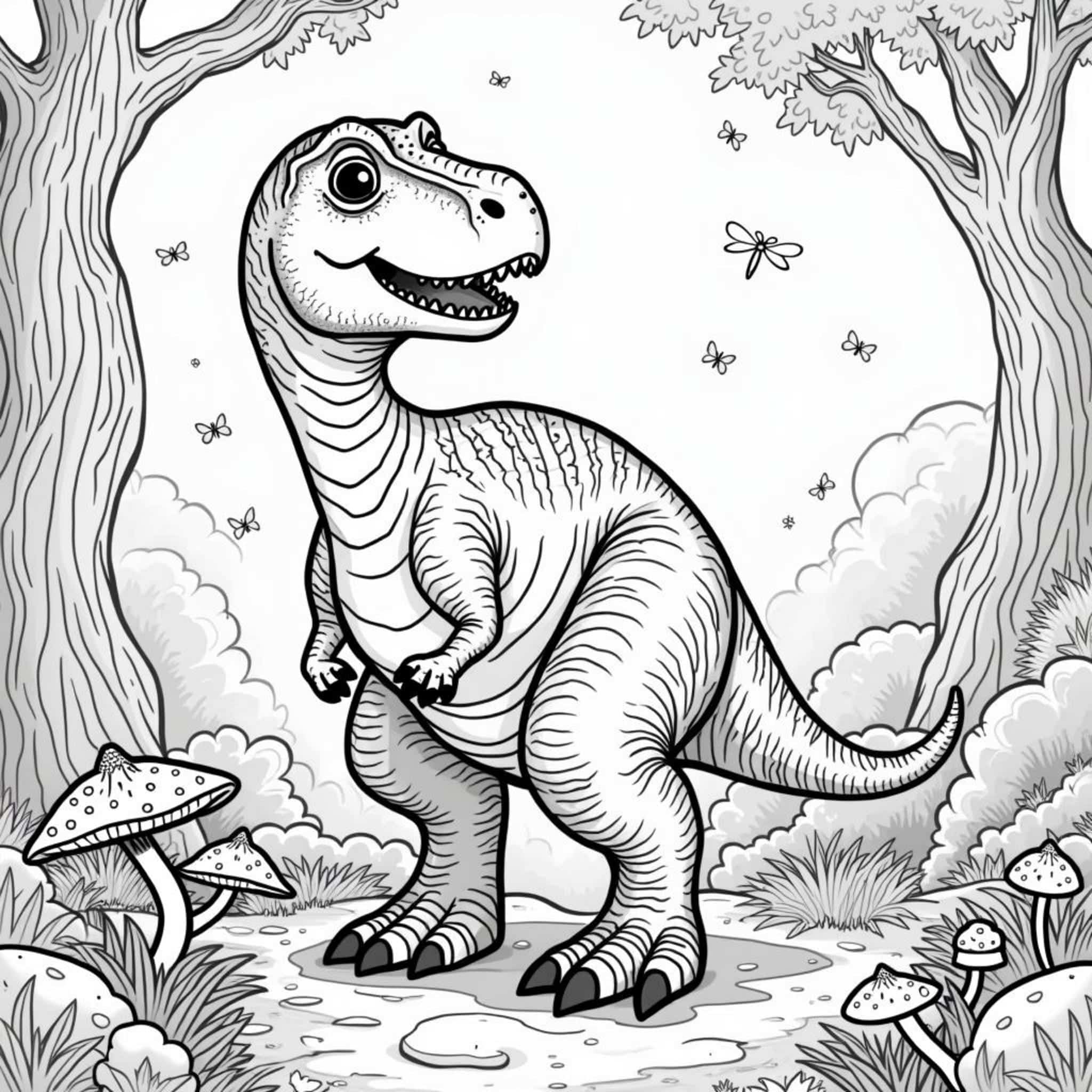 Tyrannosaurus-Rex-Wunderland-Prehistorische-Fantasycopyright-free-kostenlos-ausmalbild-malvorlage-coloringpage