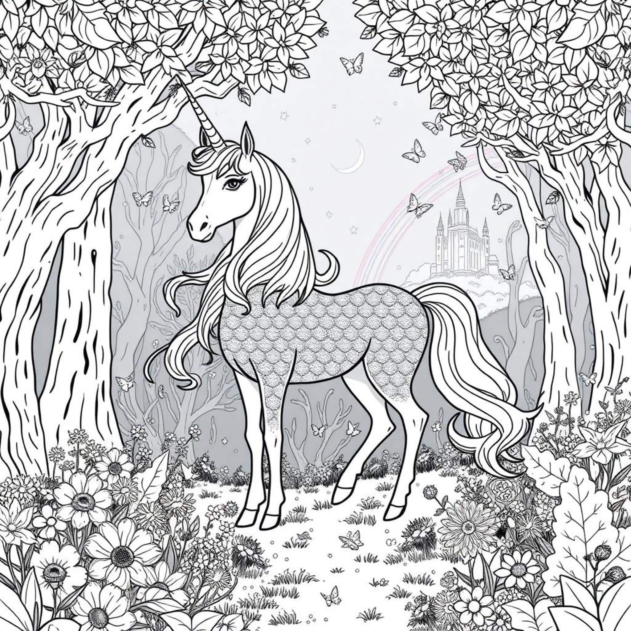 Unicorn-Elfenschild-Wunderlandcopyright-free-kostenlos-ausmalbild-malvorlage-coloringpage