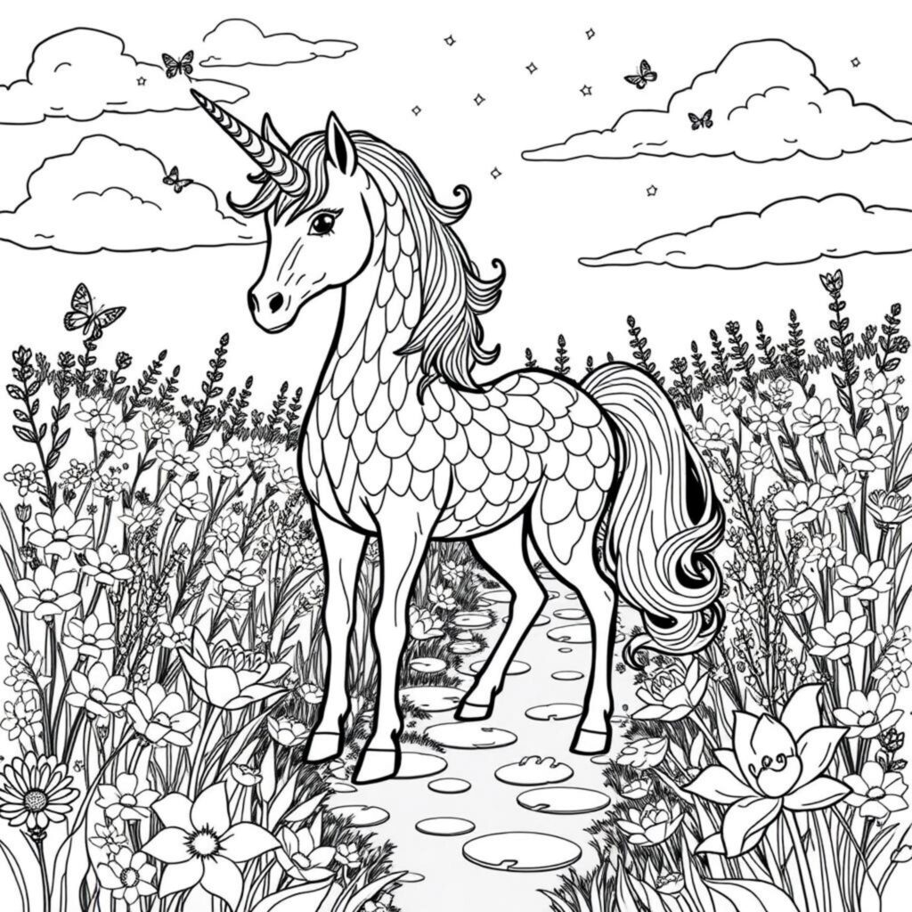 Unicorn-Wunderlandcopyright-free-kostenlos-ausmalbild-malvorlage-coloringpage