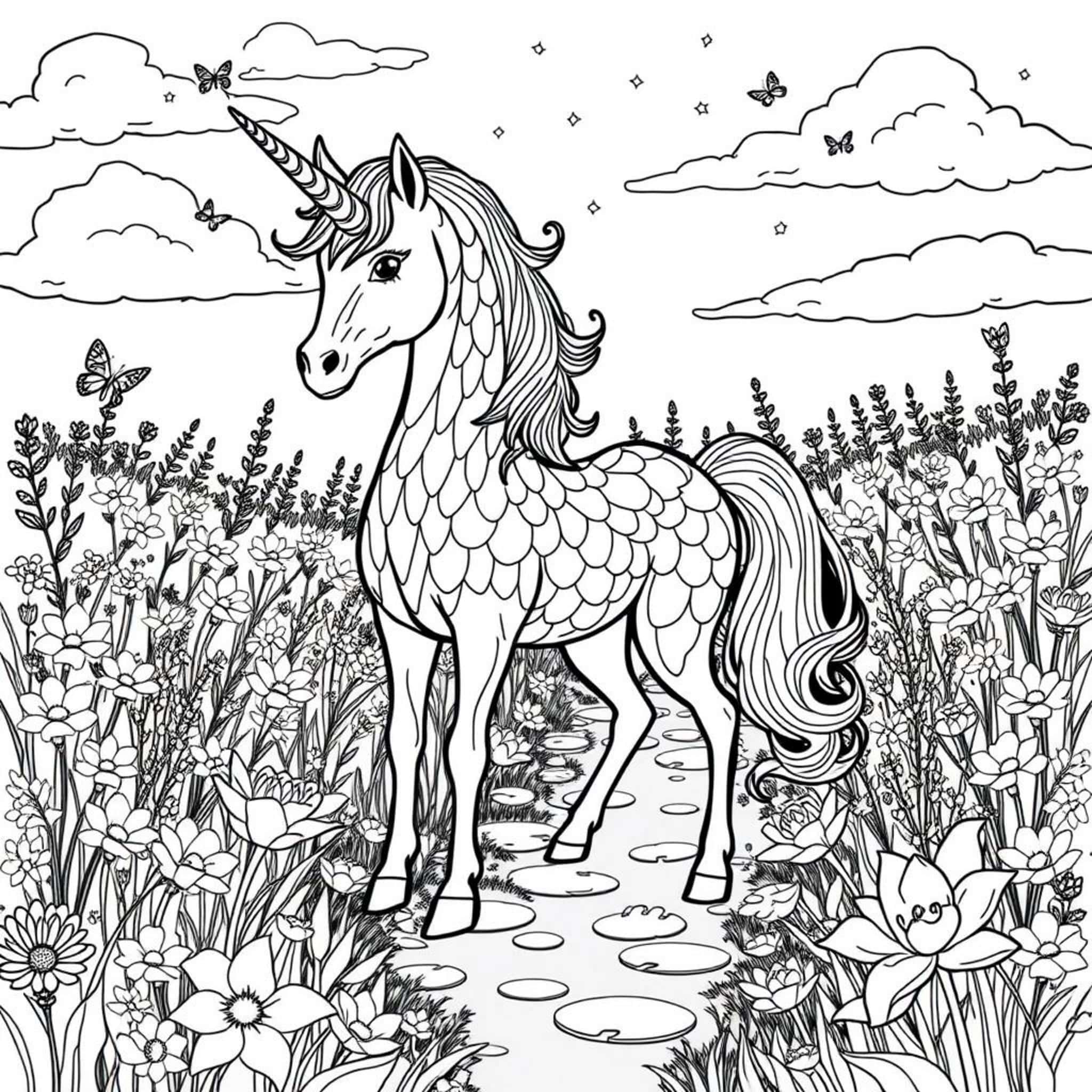 Unicorn-Wunderlandcopyright-free-kostenlos-ausmalbild-malvorlage-coloringpage