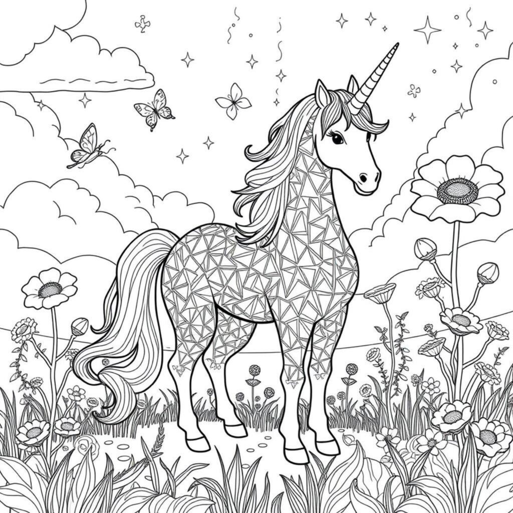 Unicorn-zauberwald-Fantasie-illustrationcopyright-free-kostenlos-ausmalbild-malvorlage-coloringpage