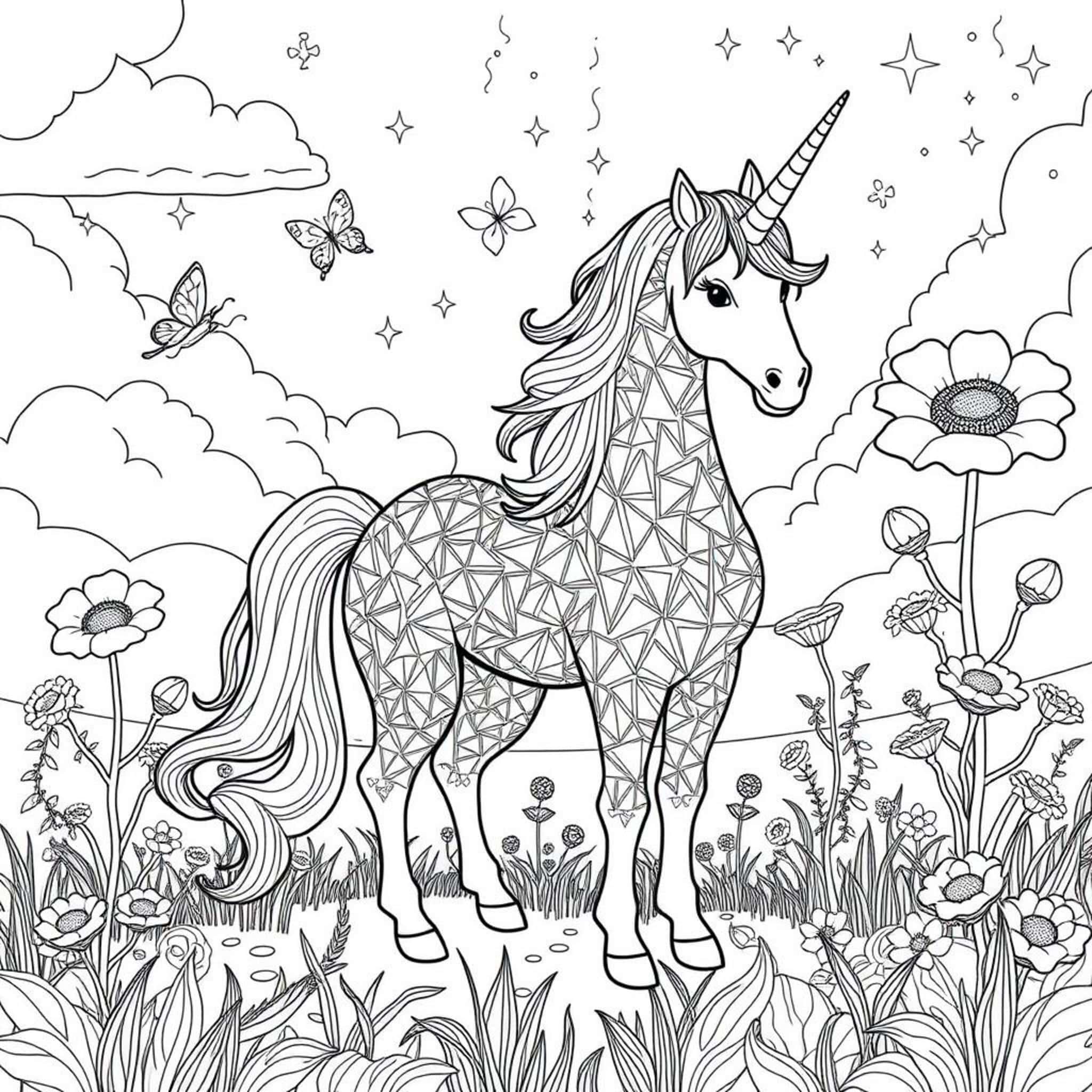 Unicorn-zauberwald-Fantasie-illustrationcopyright-free-kostenlos-ausmalbild-malvorlage-coloringpage