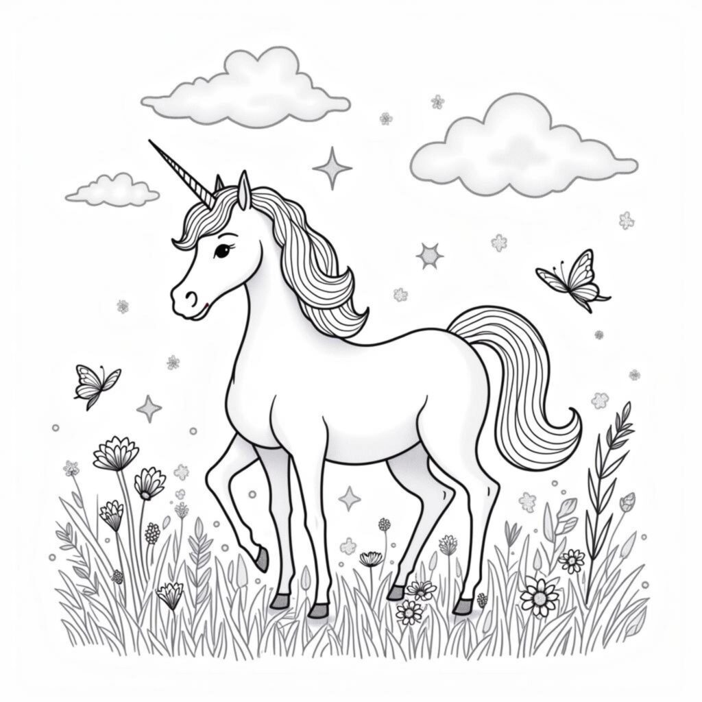 Unicornen-Himmel-Meadowcopyright-free-kostenlos-ausmalbild-malvorlage-coloringpage