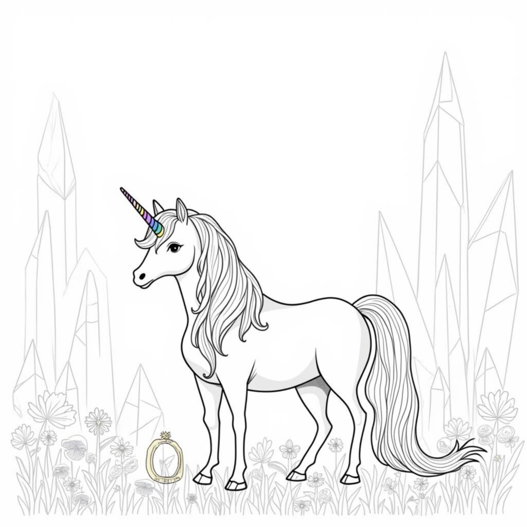 Unicornen-Paradies-Eine-magische-Landschaftcopyright-free-kostenlos-ausmalbild-malvorlage-coloringpage