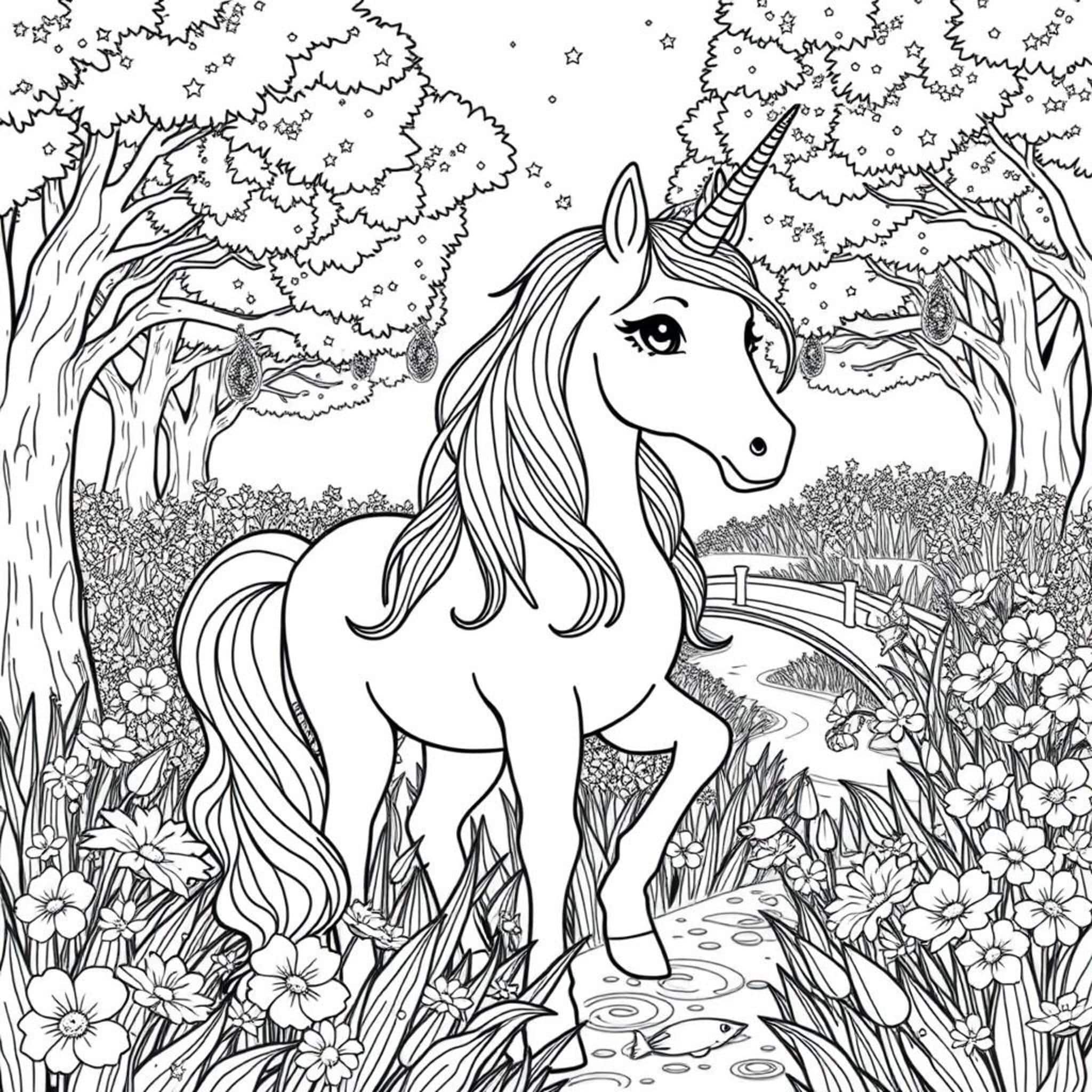 Unicornenmagie-Schwanenmyrchen-landschaft-Detailscopyright-free-kostenlos-ausmalbild-malvorlage-coloringpage