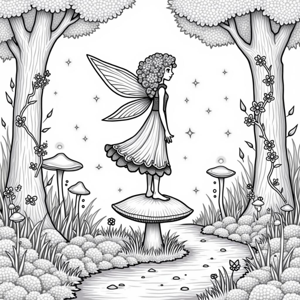 Unschypfliche-Naturkunst-Faerie-in-Waldlichtung.jpgcopyright-free-kostenlos-ausmalbild-malvorlage-coloringpage