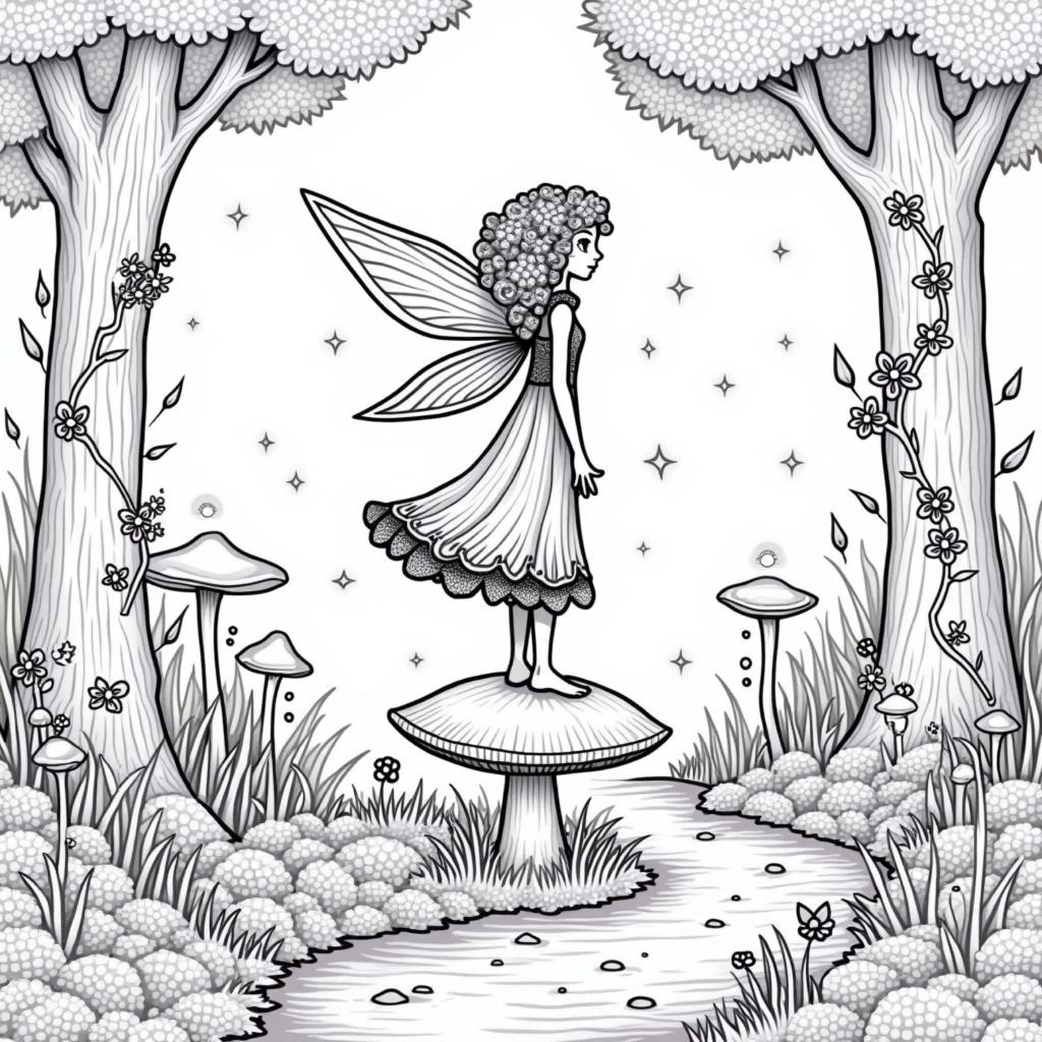 Unschypfliche-Naturkunst-Faerie-in-Waldlichtung.jpgcopyright-free-kostenlos-ausmalbild-malvorlage-coloringpage