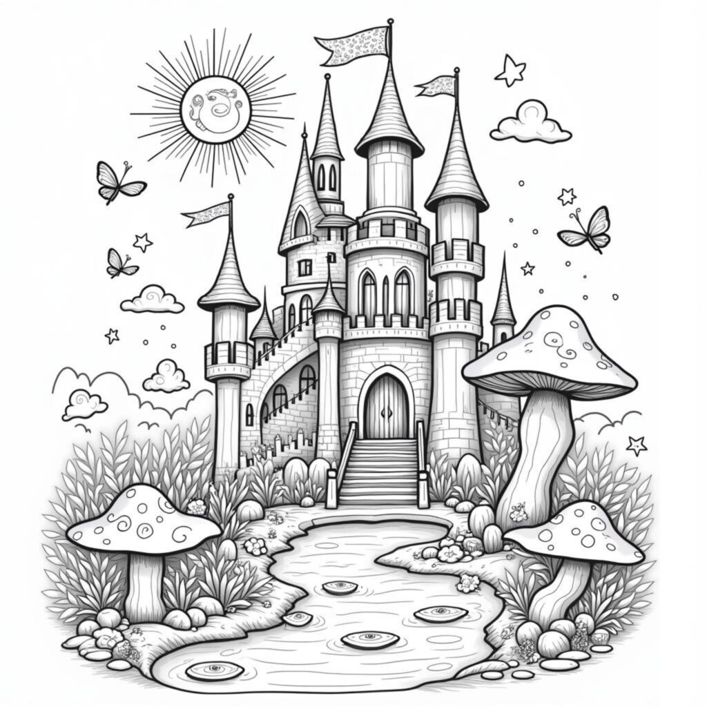 fantasie-schloss-traumlandschaft.jpgcopyright-free-kostenlos-ausmalbild-malvorlage-coloringpage