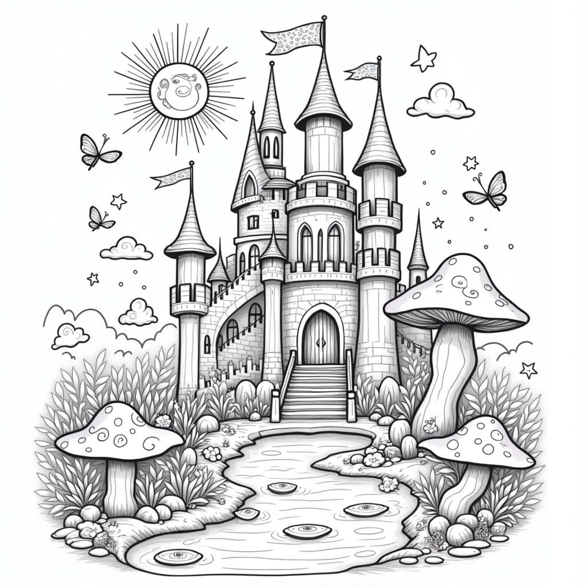 fantasie-schloss-traumlandschaft.jpgcopyright-free-kostenlos-ausmalbild-malvorlage-coloringpage