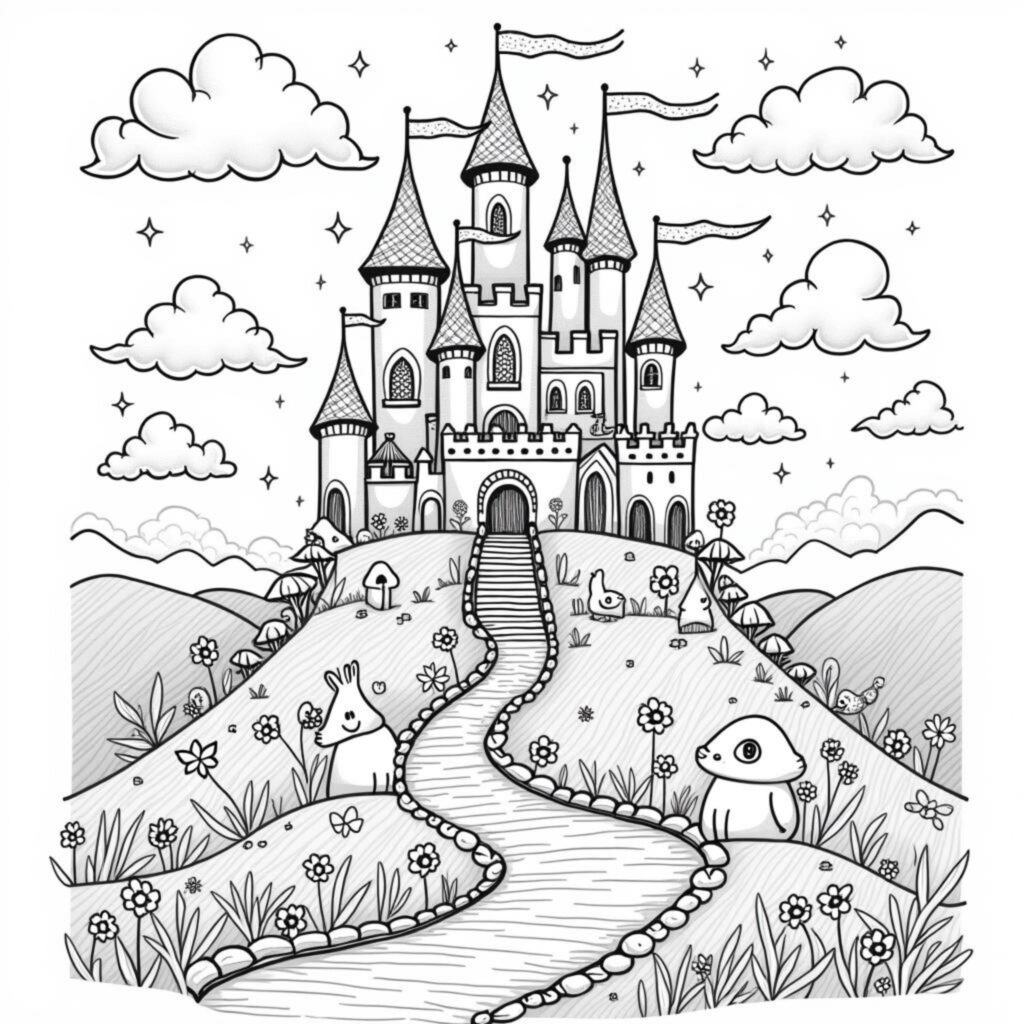 fantasieschloss-huegel-traumlandschaft.jpgcopyright-free-kostenlos-ausmalbild-malvorlage-coloringpage