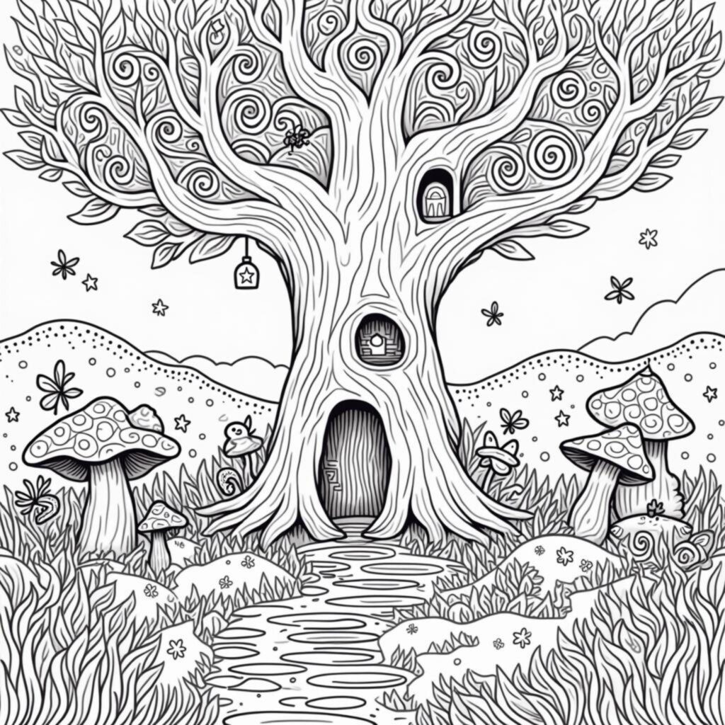 fantastischer-alter-baum-mit-feenhyusern.jpgcopyright-free-kostenlos-ausmalbild-malvorlage-coloringpage