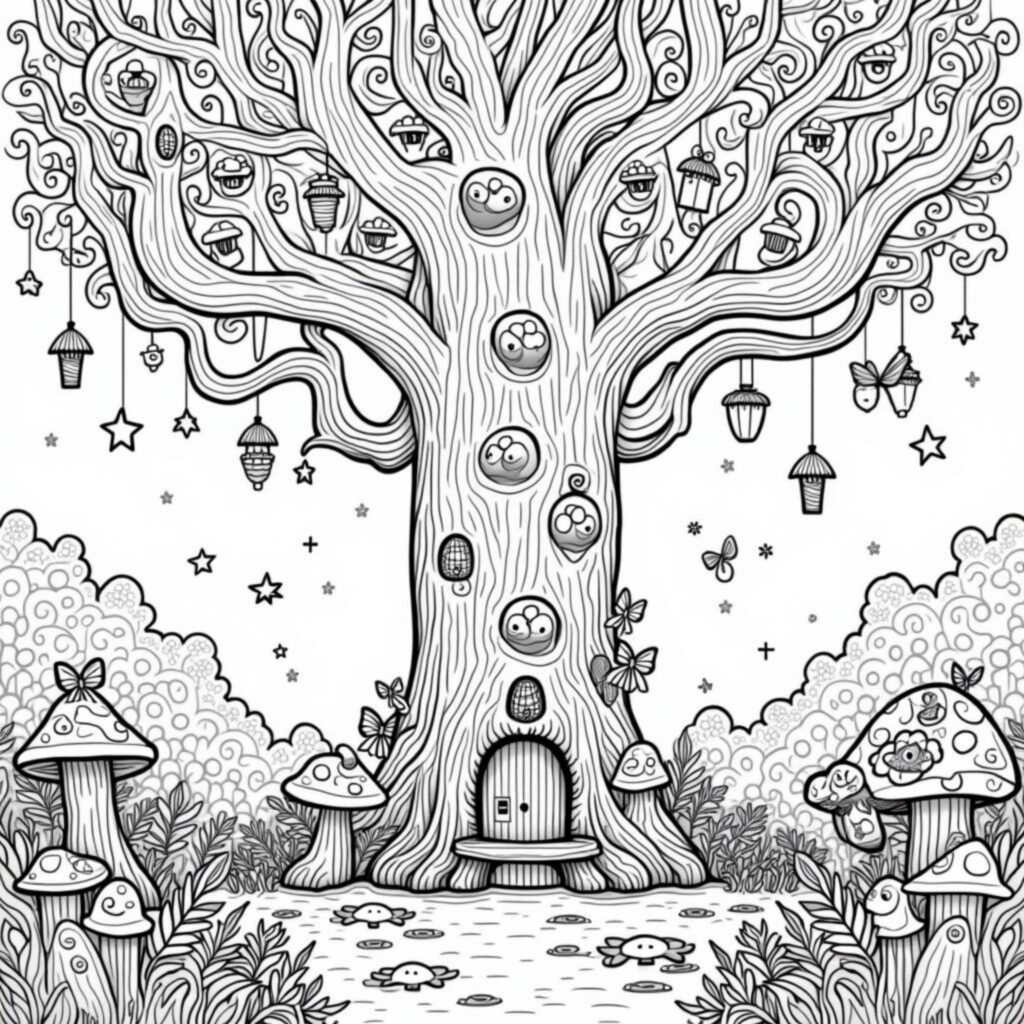 fantastischer-baum-mit-elfen.mdcopyright-free-kostenlos-ausmalbild-malvorlage-coloringpage