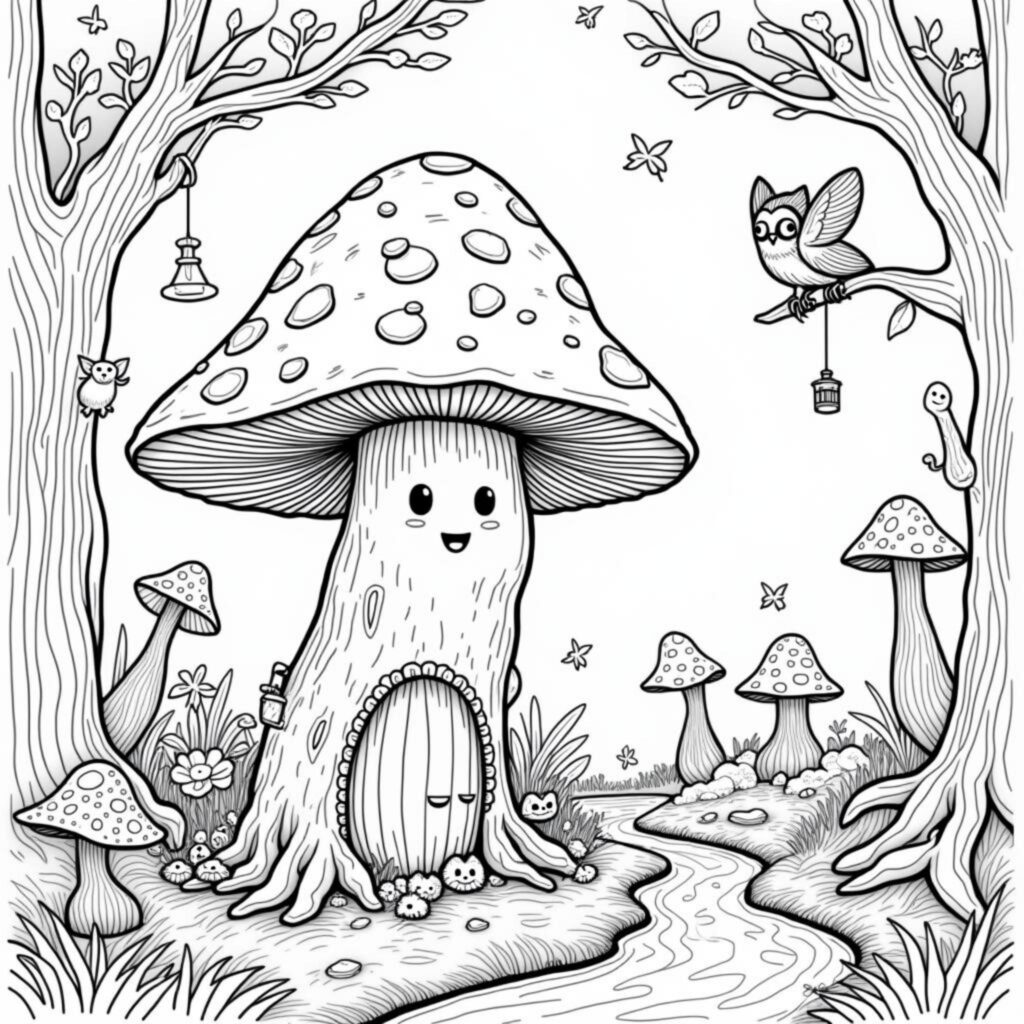fantastischer-kreativer-toadstool-wald.jpegcopyright-free-kostenlos-ausmalbild-malvorlage-coloringpage