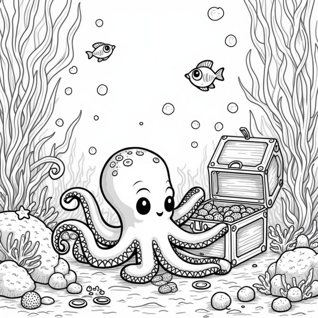 junges-tintenfisch-abenteuer-schatztruhe.jpgcopyright-free-kostenlos-ausmalbild-malvorlage-coloringpage