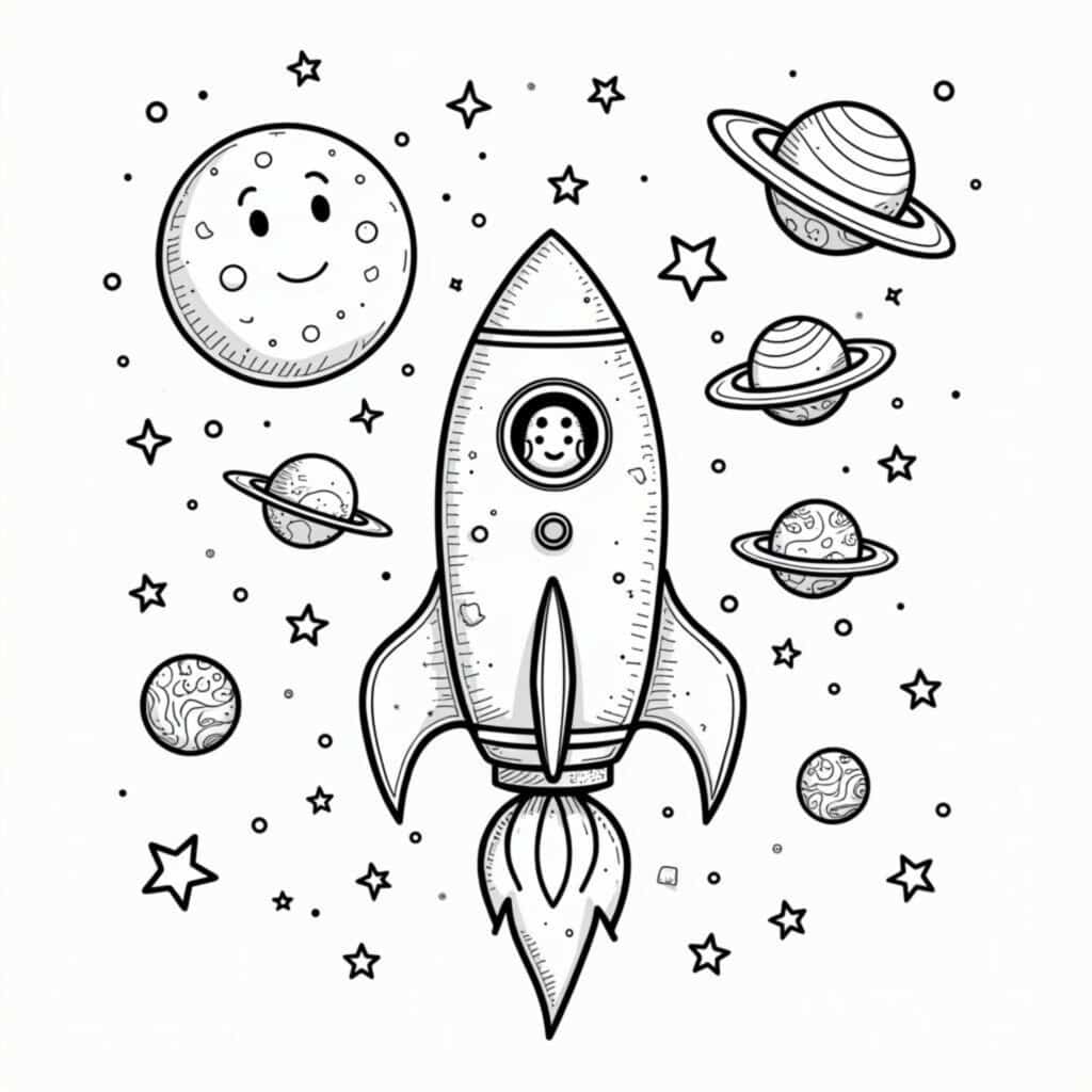 lustige-rakete-im-weltraum.decopyright-free-kostenlos-ausmalbild-malvorlage-coloringpage