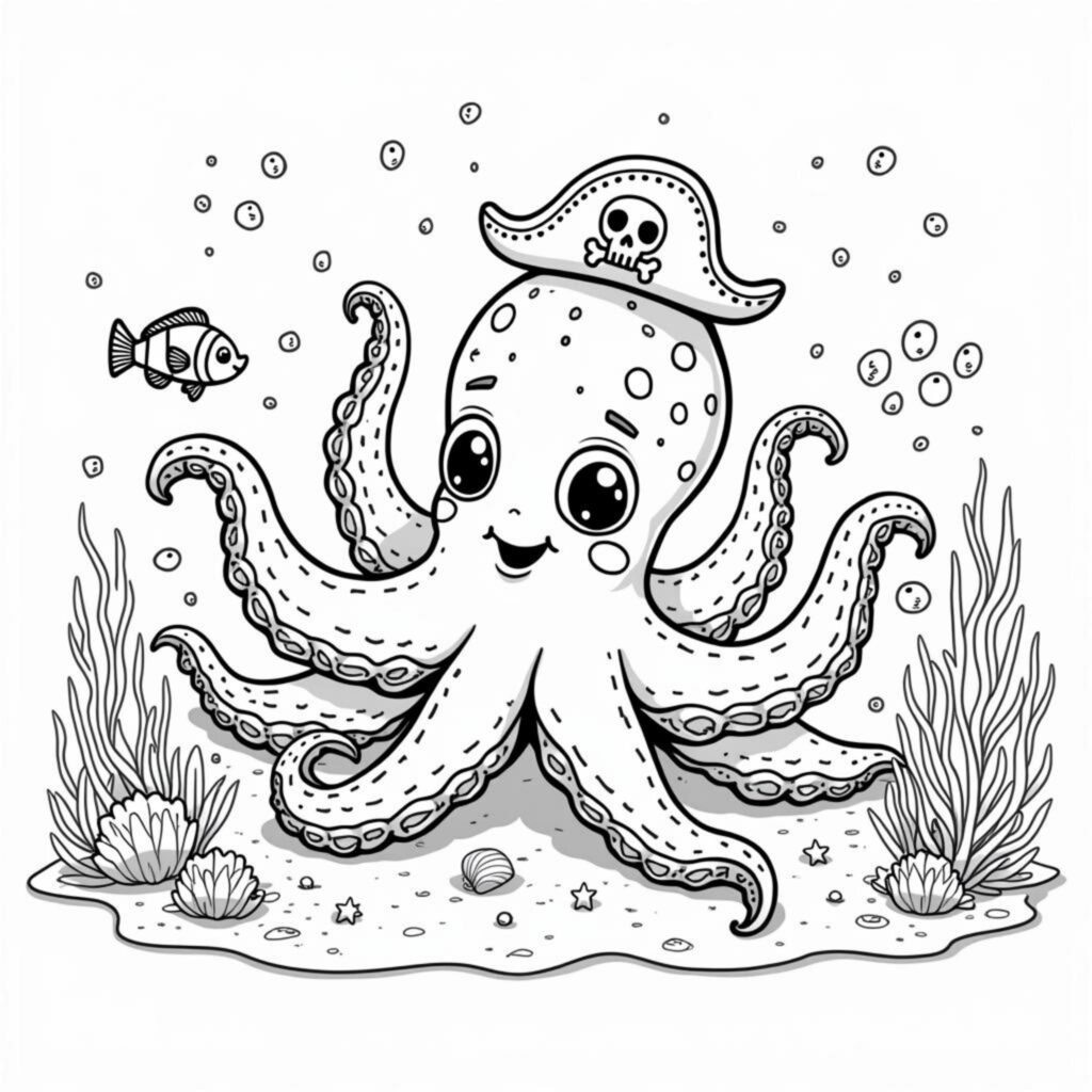 lustiger-pirat-Oktopus-Unterwasserwelt.jpgcopyright-free-kostenlos-ausmalbild-malvorlage-coloringpage