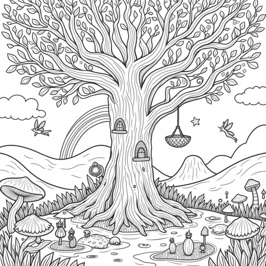 magischer-alter-baum-wunderwald.decopyright-free-kostenlos-ausmalbild-malvorlage-coloringpage