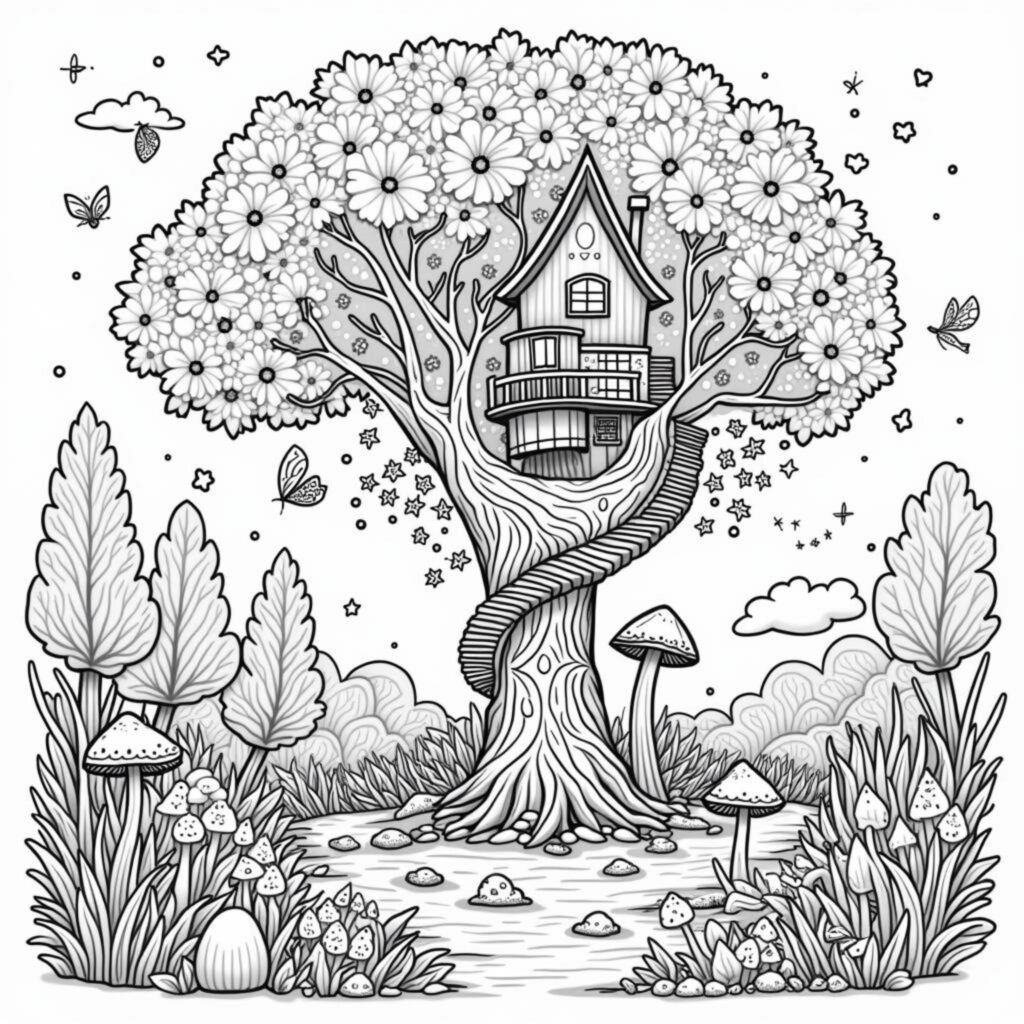 magischer-baum-haus-wald-abenteuer.jpgcopyright-free-kostenlos-ausmalbild-malvorlage-coloringpage