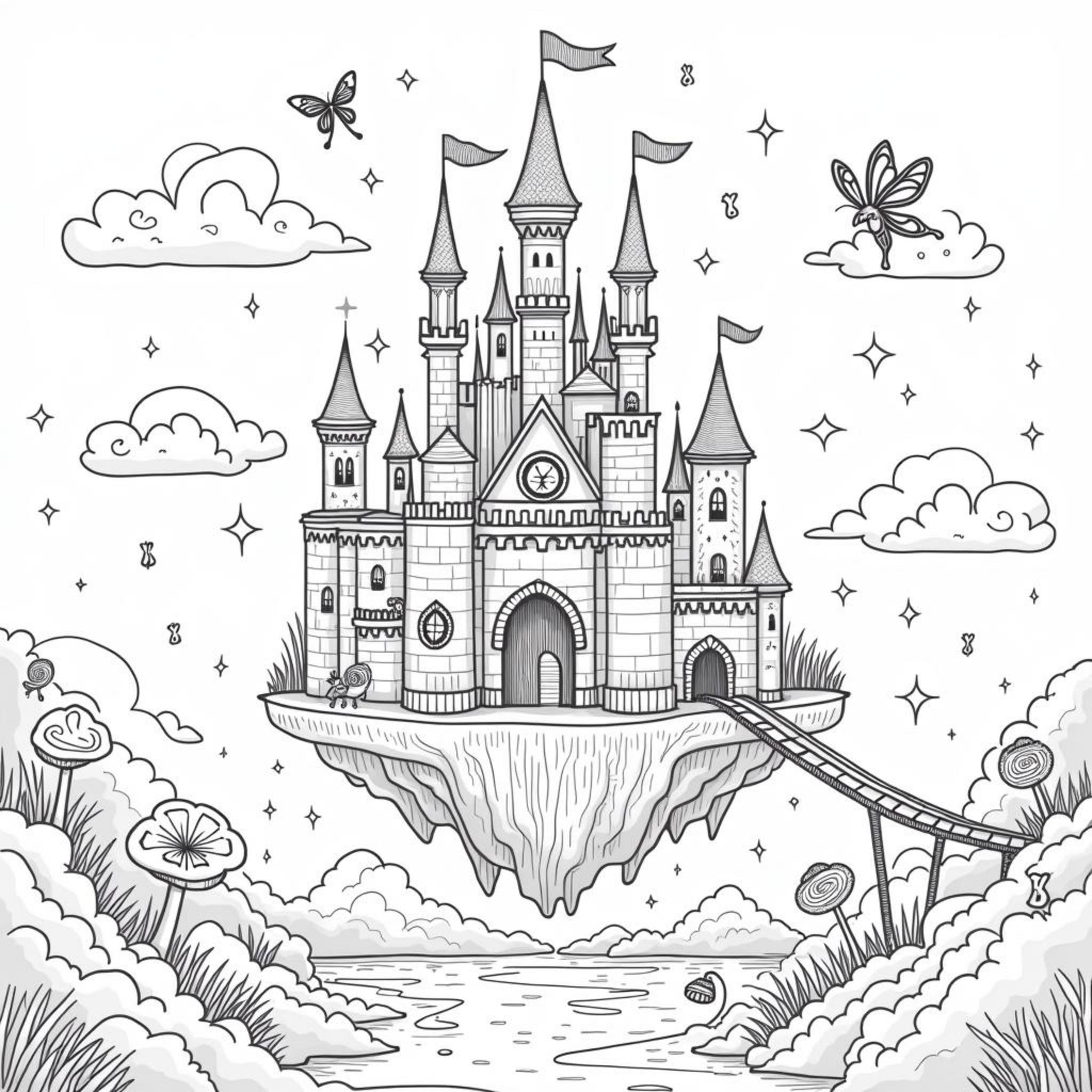magisches-schloss-auf-inselfluegel.decopyright-free-kostenlos-ausmalbild-malvorlage-coloringpage