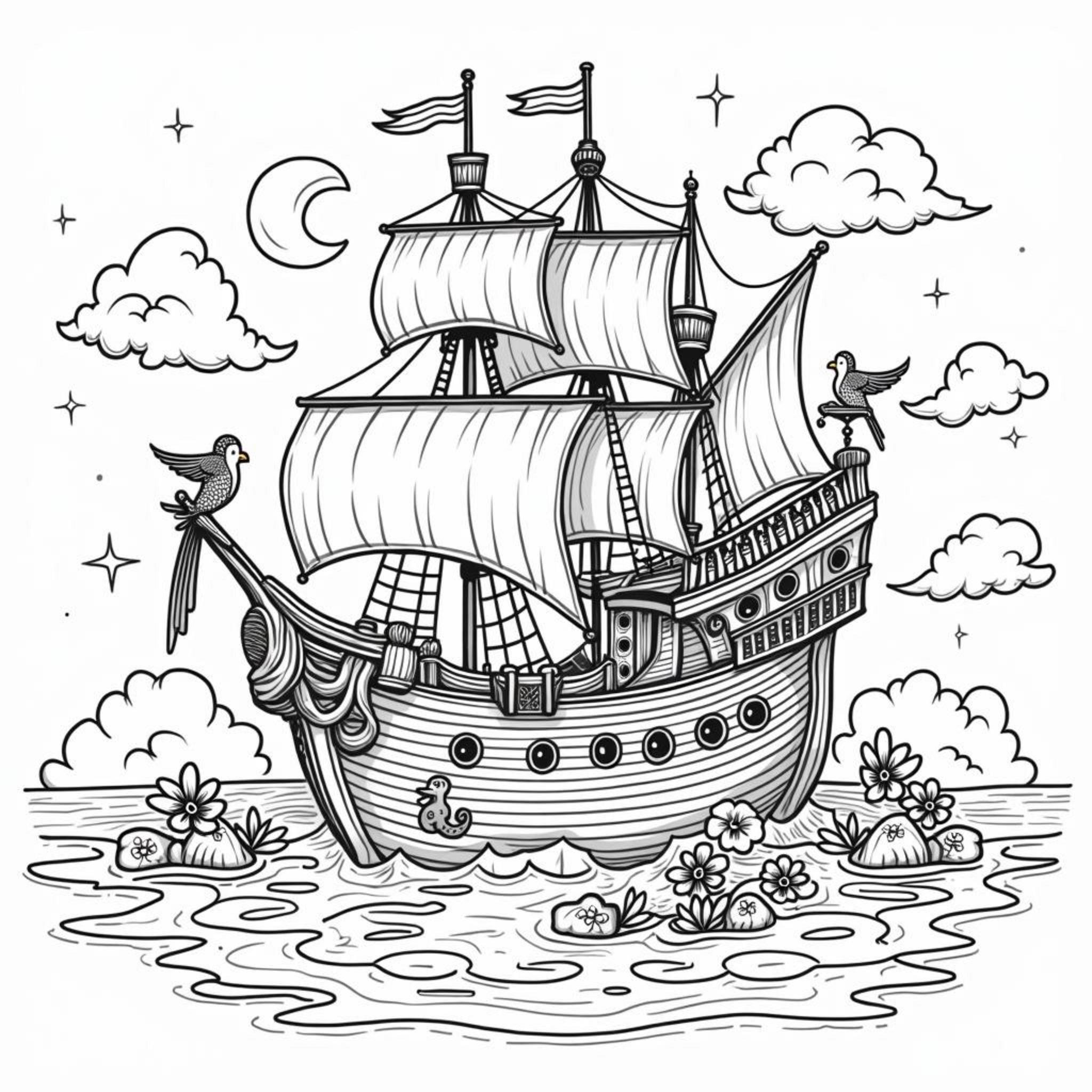 piratenschiff-sonne-seegestadecopyright-free-kostenlos-ausmalbild-malvorlage-coloringpage
