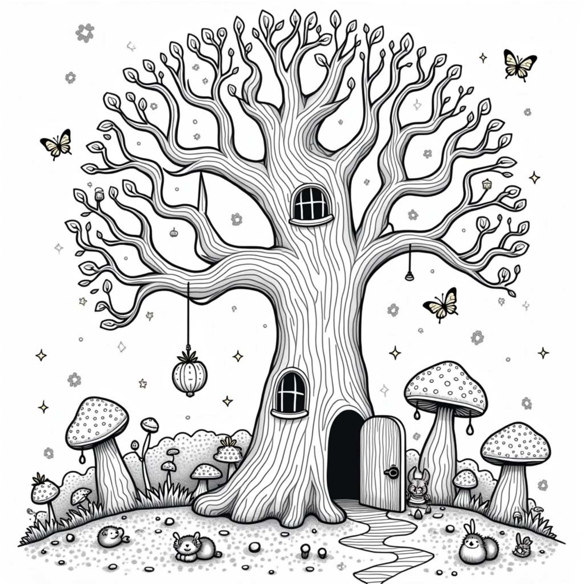 verzauberte-baum-mit-freundlichen-waldtieren.jpgcopyright-free-kostenlos-ausmalbild-malvorlage-coloringpage