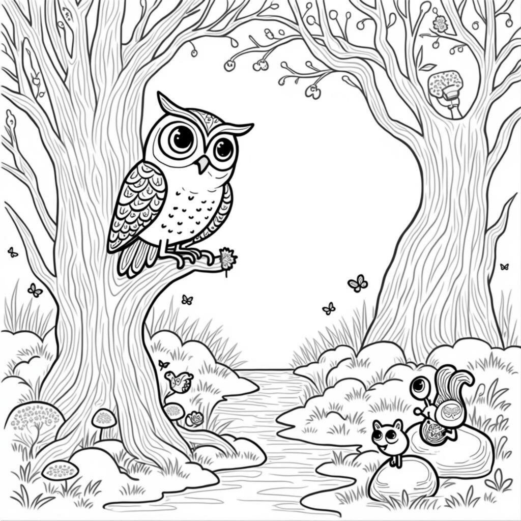weise-eule-im-magischen-wald.jpgcopyright-free-kostenlos-ausmalbild-malvorlage-coloringpage
