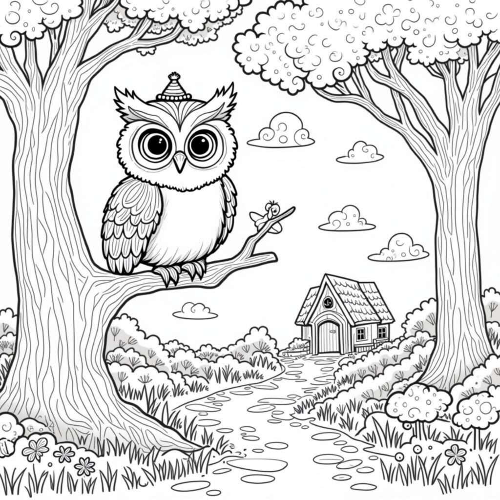 weise-eule-im-verzauberten-wald.jpgcopyright-free-kostenlos-ausmalbild-malvorlage-coloringpage