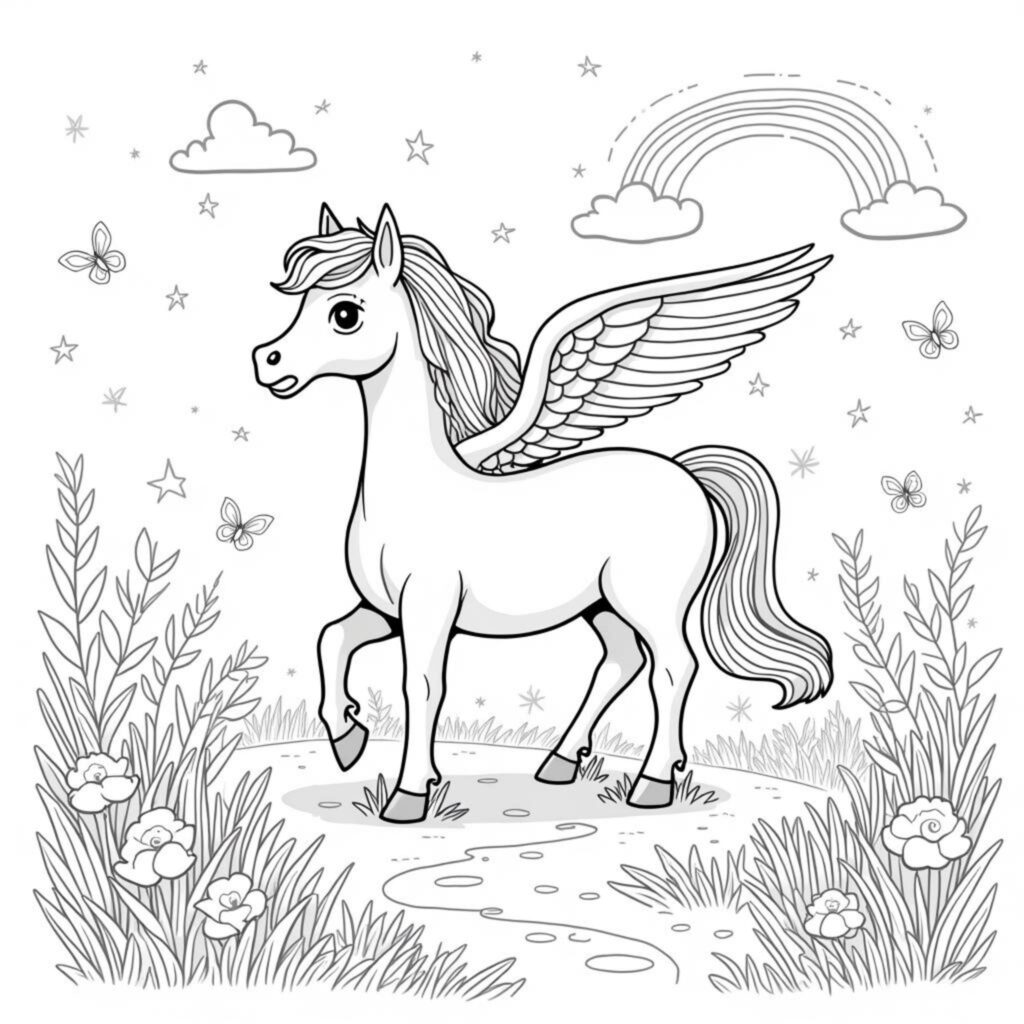 weiyer-pegasus-in-der-wiesecopyright-free-kostenlos-ausmalbild-malvorlage-coloringpage